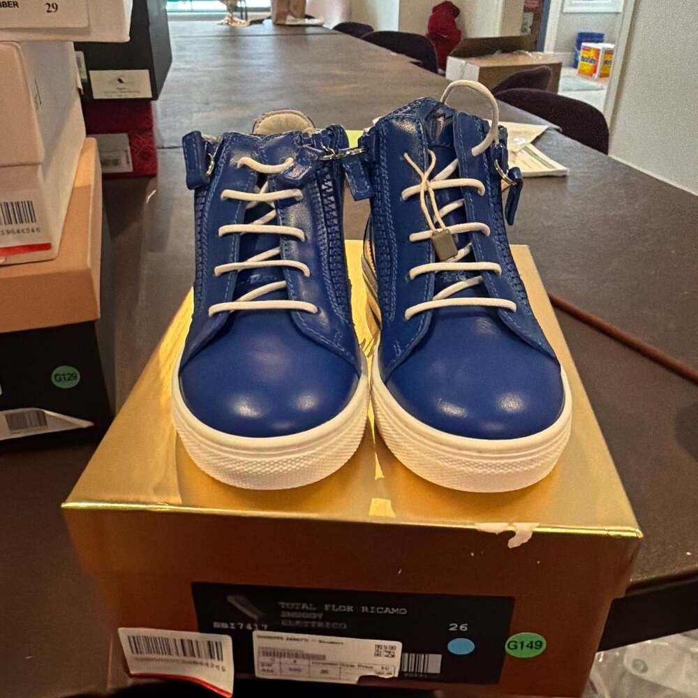Giuseppe Junior Blue Leather MIDTop Smuggy Sneakers Size 26 US 9 or 10 NEW SOLID